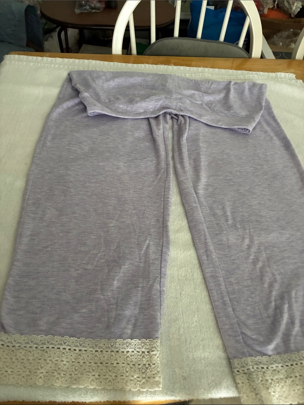 Alfani Lavender Fold-Over Waist Pajama Pants with Lace Trim